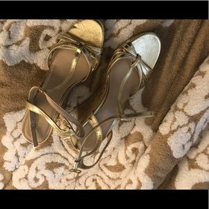 Jessica Simpson gold strappy wedge